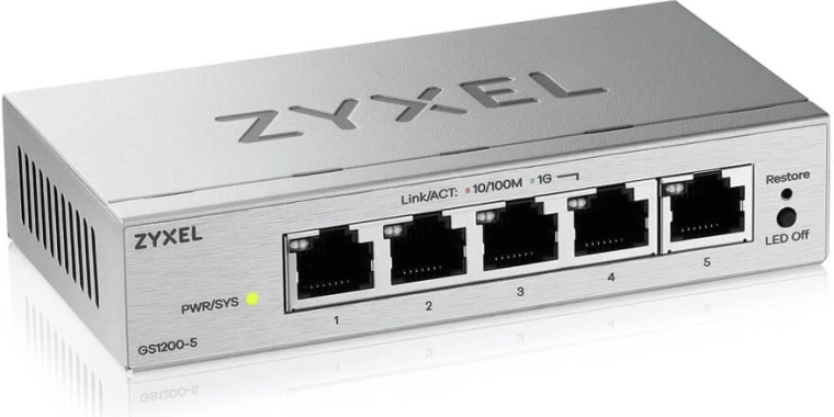 5 portos gigabites, weben menedzselhető switch GS1200v3