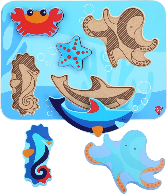 Fa betétes puzzle Sea World – LUCY & LEO, 6 darab