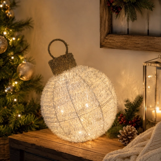 Karácsonyi LED dísz – forgó fehér gömb 25 × 34 cm - 1 db
