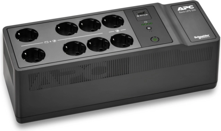 APC Back‑UPS 500 VA szünetmentes tápegység, 8× Schuko, USB A+C