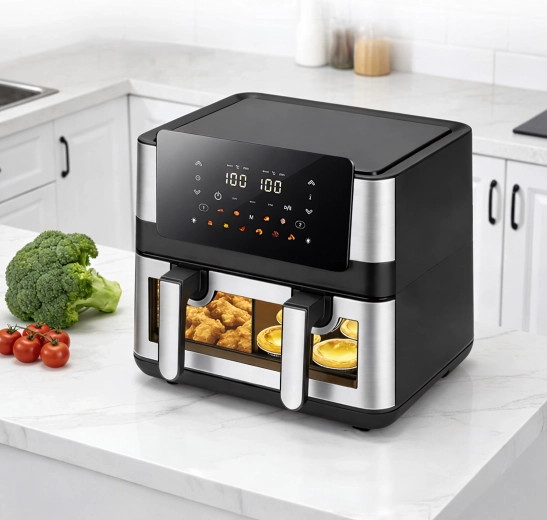 Forrólevegős fritőz (air fryer) két kosárral 8 l (4+4 l), 2000 W, 12 program