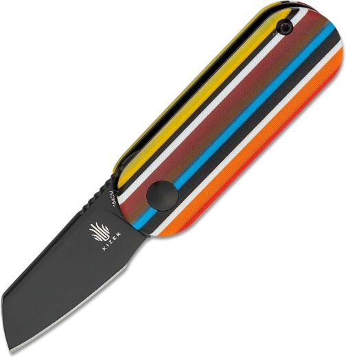 Kizer Mini Bay zsebkés 4,8 cm, fekete, többszínű G10 markolat