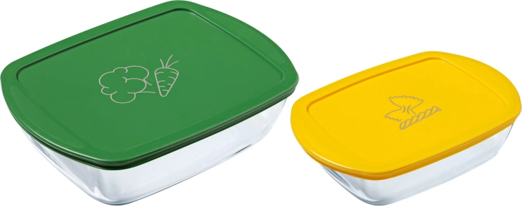 PYREX téglalap alakú üveg doboz szett 1,2 l és 2,5 l