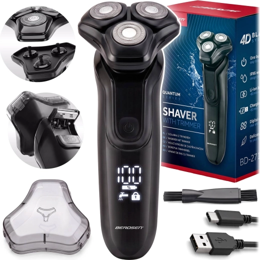 Berdsen elektromos rotációs borotva trimmerrel, IPX6 és USB‑C