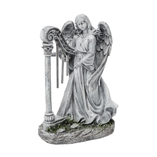 Angyalszobor hárfával 26 × 15,5 × 39 cm, szürke