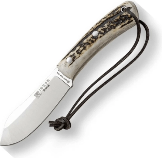 Joker Nessmuk bushcraft vadászkés, 11 cm, szarvasagancs, bőrtok