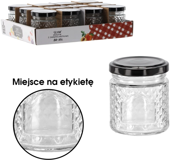 80 ml-es üvegedény fekete fém tetővel