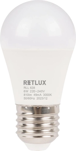 RETLUX mini globe E27 6 W meleg fehér LED-izzó