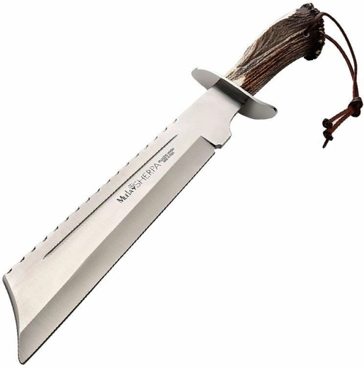 Muela Sherpa vadászmachete agancs markolattal és bőrtokkal, 33 cm