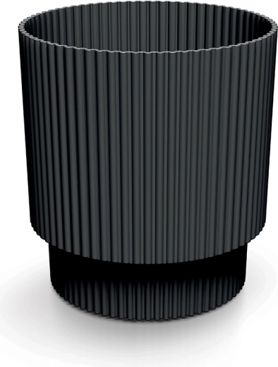 Milly virágtartó 16,8 cm szénfekete – modern, bordázott műanyag kaspó