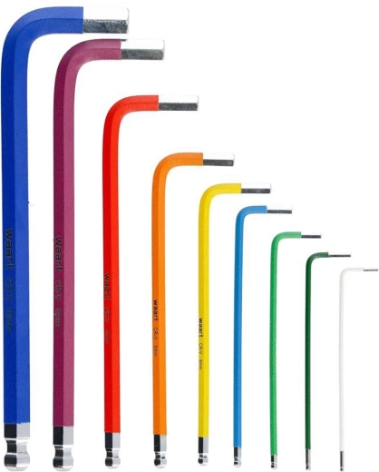 Színes, hosszú gömbfejű imbuszkulcs-készlet 1,5–10 mm, 9 db