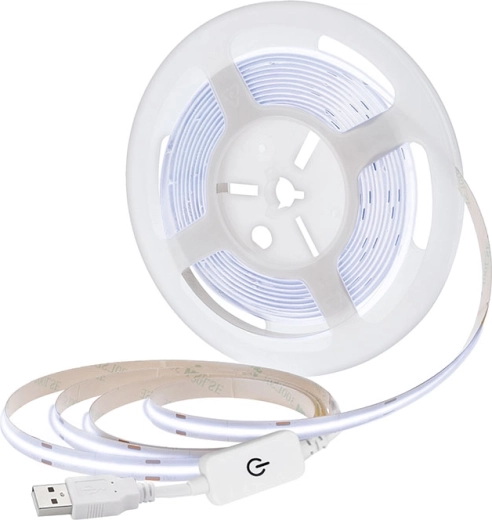 Solight LED COB szalag 5 m USB, hideg fehér 6000 K, kapcsoló, 8 mm