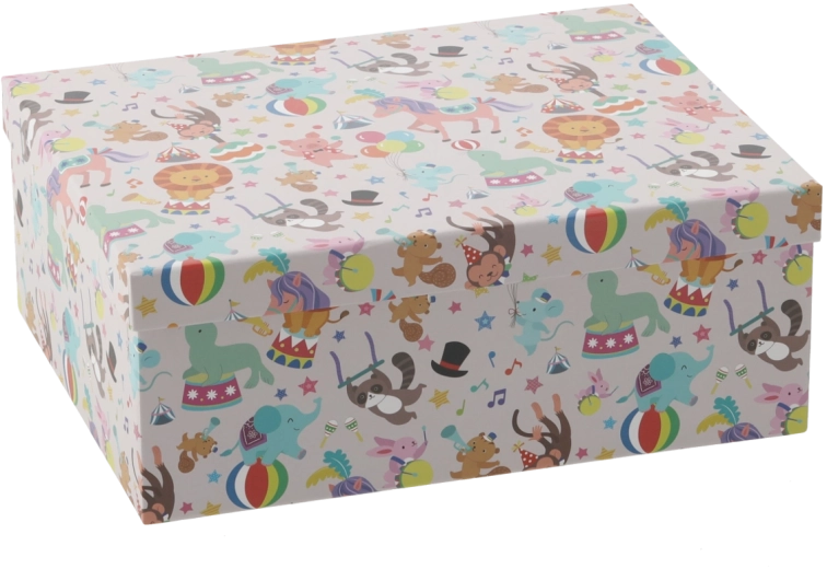 Ajándékdoboz színes állatos mintával 33,4 × 26,6 × 12,9 cm – 1 darab