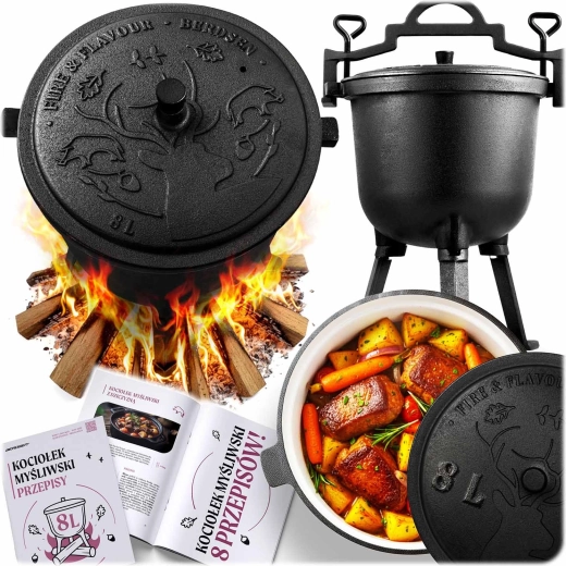 Zománcozott öntöttvas bogrács 8 l tűzhöz és grillhez