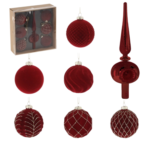 7 darab bordó üveg karácsonyi gömb szett