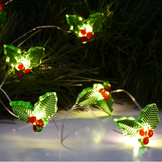 Világító LED fagyöngy fényfüzér, 20 LED, elemes, meleg fehér, 2,2 m