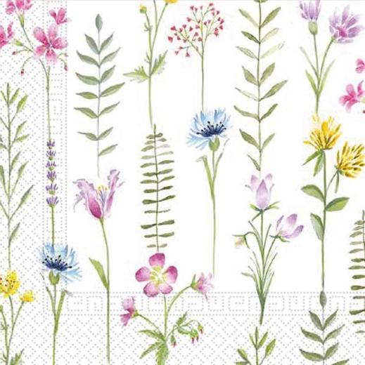 Papírszalvéták 33 × 33 cm, 3 rétegű, mezei virágok, 20 db