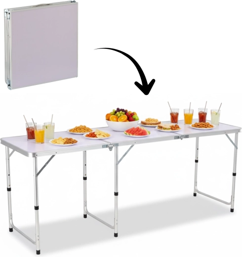 Összecsukható túraasztal 180 × 60 cm, állítható magasságú