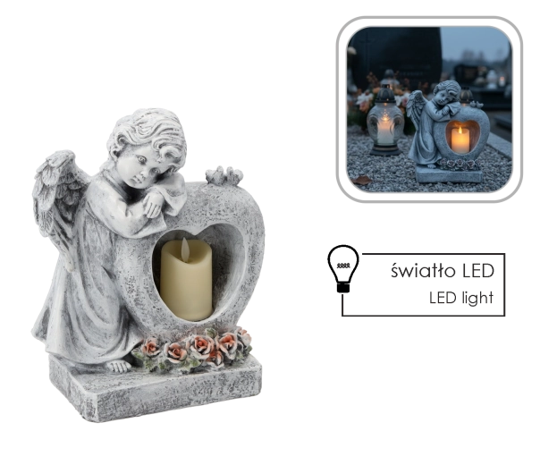 Angyal szívvel és LED gyertyával dekoráció