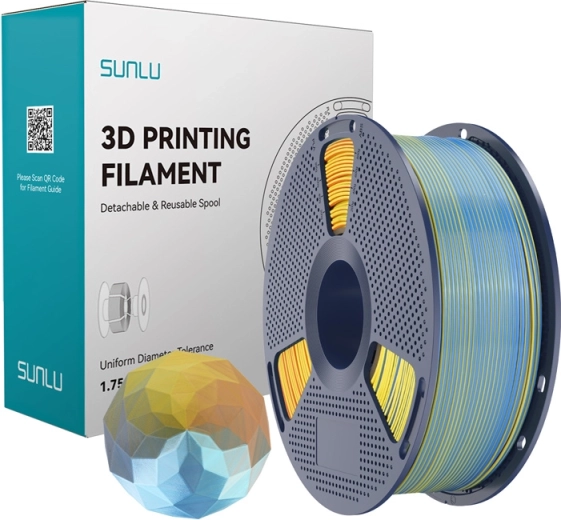 Sunlu PLA+ Silk négy színű filament kék–lila–narancs–sárga