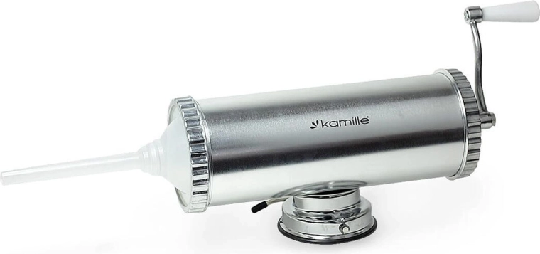 Kézi hurka- és kolbásztöltő alumíniumból, tapadókoronggal és 3 toldattal