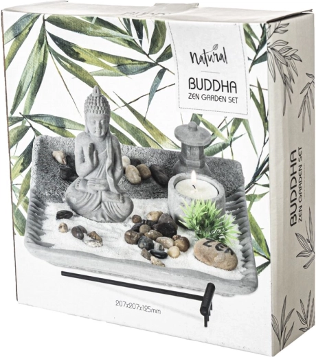 Buddha mintás cement gyertyatartó – szürke szett