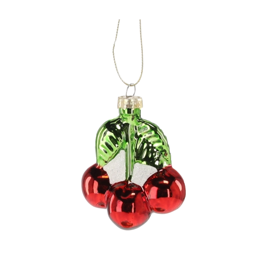 Üveg karácsonyi dísz cseresznye levelekkel, 12 darabos készlet