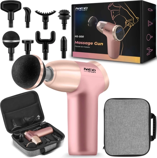 NEO SPORT NS-500 masszázspisztoly 8 fejjel, rózsaszín