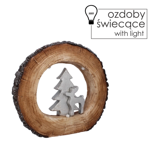 Karácsonyi LED figura – fácska és szarvas fatörzsön 38 × 7 × 34 cm