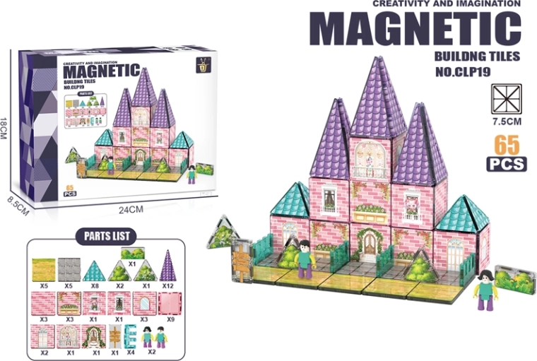 Mágneses építőjáték – vár (65 db-os készlet)
