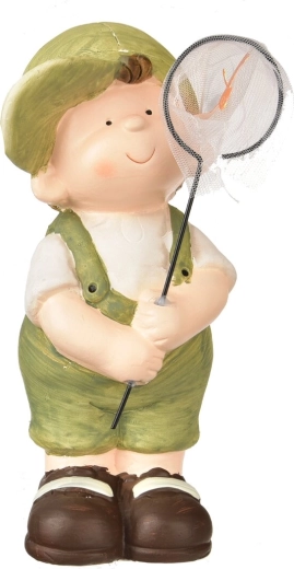 Kerámia kisfiú hálóval – dekoratív beltéri figura