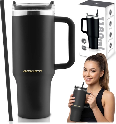 Berdsen termoszbögre szívószállal 1180 ml, fekete
