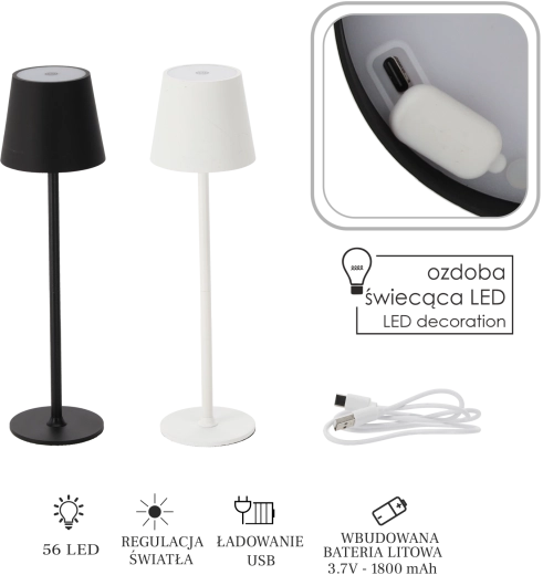 Érintős asztali LED-lámpa, fehér / fekete