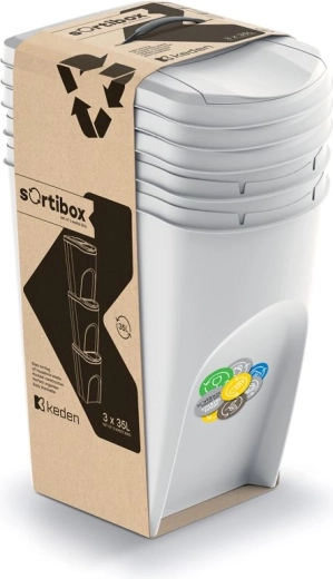 SORTIBOX 3×35 l szelektív hulladékgyűjtő 3 darabos szett, hamuszürke