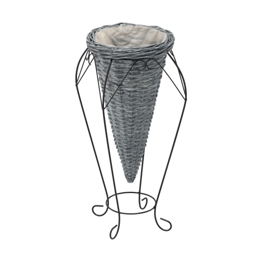 Szürke fonott virágcserép-burkolat lábakkal 58 cm