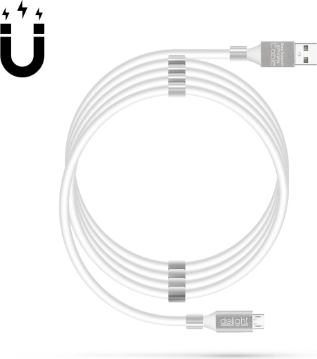 Mágneses MicroUSB adatkábel, 2 A, fehér