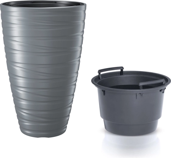 Magas virágcserép betéttel MAZE 37,5 cm – szürke kő