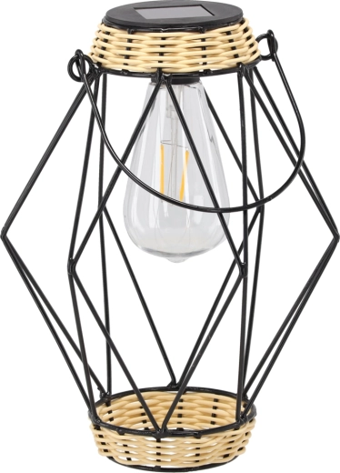 Fekete, 22 cm-es napelemes fém lampion LED-del