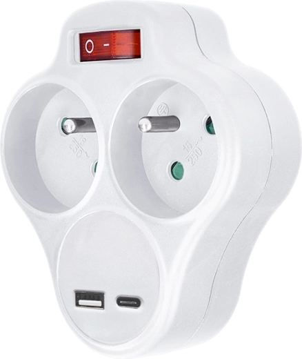 Solight elosztóaljzat USB gyorstöltéssel, 20 W PD, fehér
