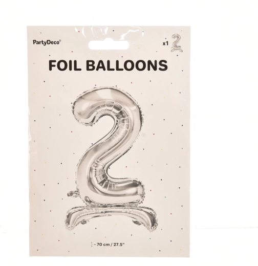 Ezüst álló fólia lufi 2-es szám, 70 cm