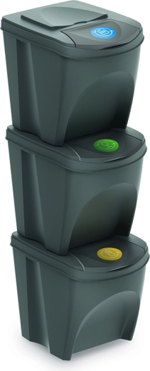 3 darabos Sortibox szelektív hulladéktároló készlet, szürke kő, 3×25 l