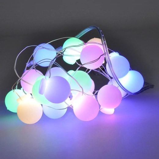 Solight LED karácsonyi fényfüzér színes gömbökkel, 20 LED, 2 m, elemes