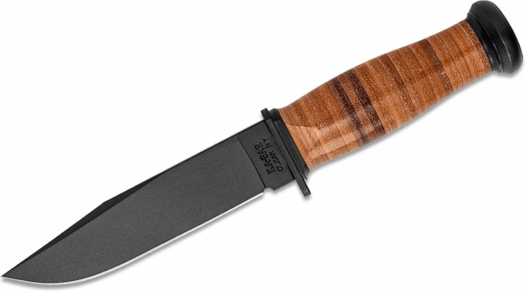 KA-BAR Mark 1 taktikai kés, 12,8 cm, fekete, bőr markolat, bőr tok