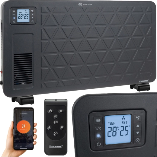 Kaminer Ziflo elektromos konvektoros hősugárzó 2300 W Wi‑Fi-vel és távirányítással, fekete