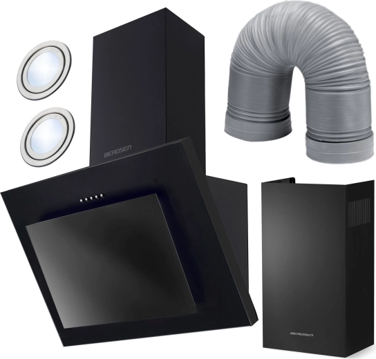 60 cm széles Berdsen BT-215 fekete kéményes páraelszívó