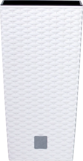 Fehér rattan hatású kaspó négyzetes betéttel 17 × 17 × 32,4 cm