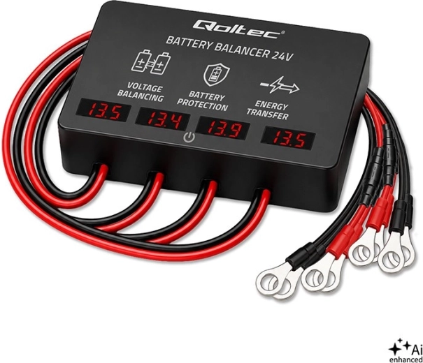 48 V feszültségkiegyenlítő 4× 12 V akkumulátorhoz 10 A LED kijelzővel