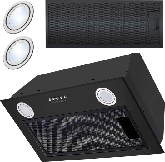 Beépíthető, szekrény alá szerelhető páraelszívó, 60 cm, fekete