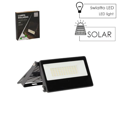 20 W-os napelemes LED reflektor, fekete