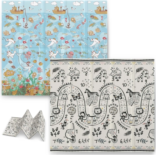 Összecsukható hab oktatószőnyeg 200 × 180 × 1 cm NUKIDO ocean–safari